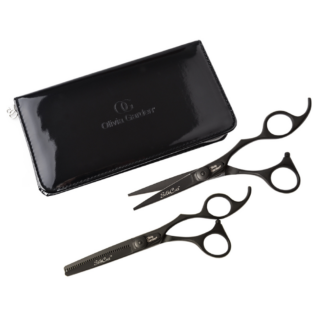 Olivia Garden SilkCut Pro Matt Black Edition Sada kaderníckych nožníc 6,5" a efilačných nožníc 6,35"